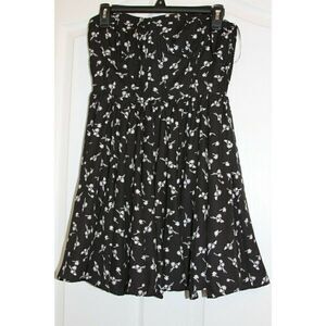 Greylin Dress Strapless Floral Boho Black White Flare Womens Size XS